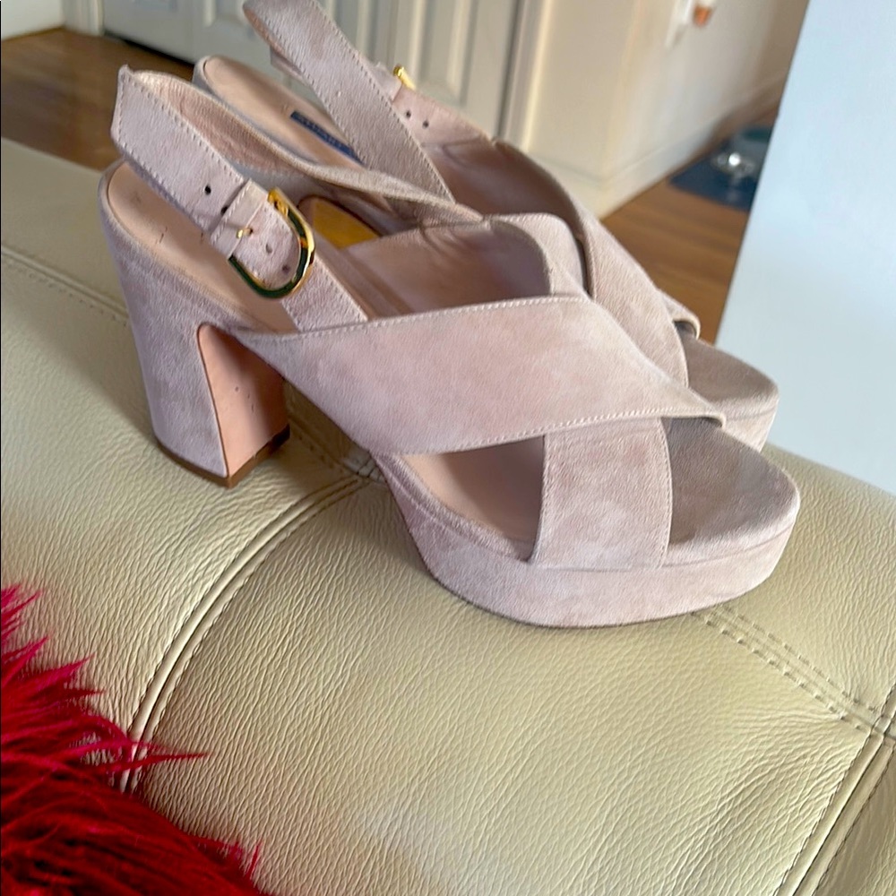 Stuart Weitzman Light Nude Platform Sandals with 4 inch heel.